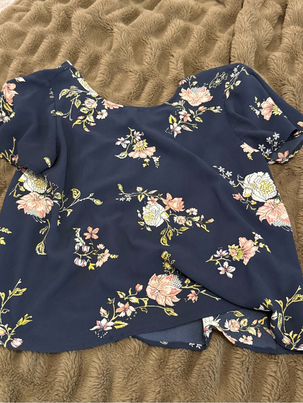 Women’s Navy Floral Short-Sleeve Blouse